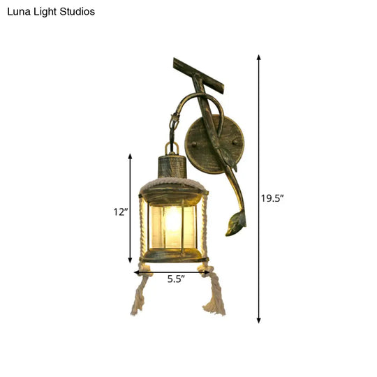 Brass Wall Mount Metallic Kerosene Sconce With Leaf Design - 1 Light For Warehouse