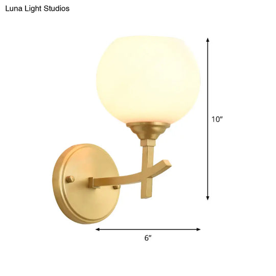 Brass Wall Mounted Armed Sconce Light With Opal Glass Shade - Modern Metal Lamp