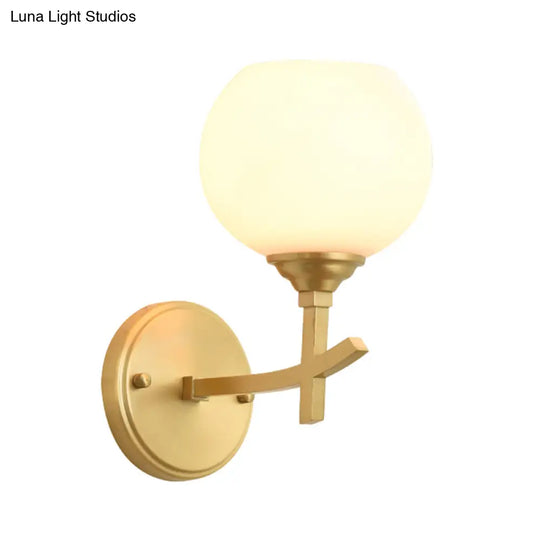 Brass Wall Mounted Armed Sconce Light With Opal Glass Shade - Modern Metal Lamp