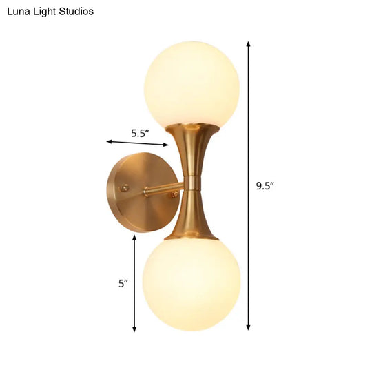 Brass Wall Mounted Bathroom Vanity Light With Orb Milky Glass Shade - Modernist Design Set Of 2