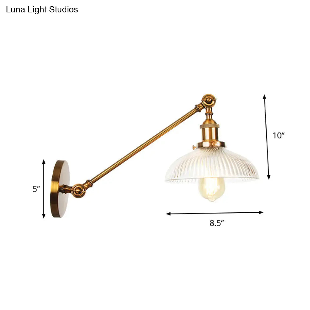 Brass Wall Mounted Clear Glass Sconce Light With Rotating Single-Bulb Saucer/Cone Design & Straight