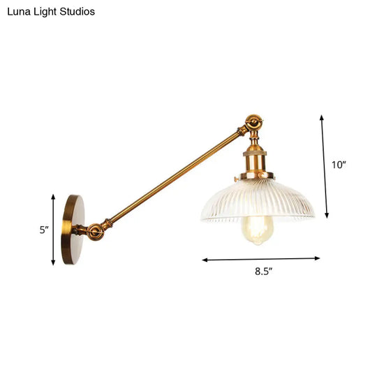 Brass Wall Mounted Clear Glass Sconce Light With Rotating Single-Bulb Saucer/Cone Design & Straight