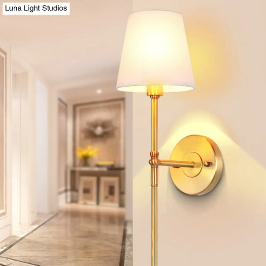 Brass Wall-Mounted Corridor Light With Bucket Shade Fabric