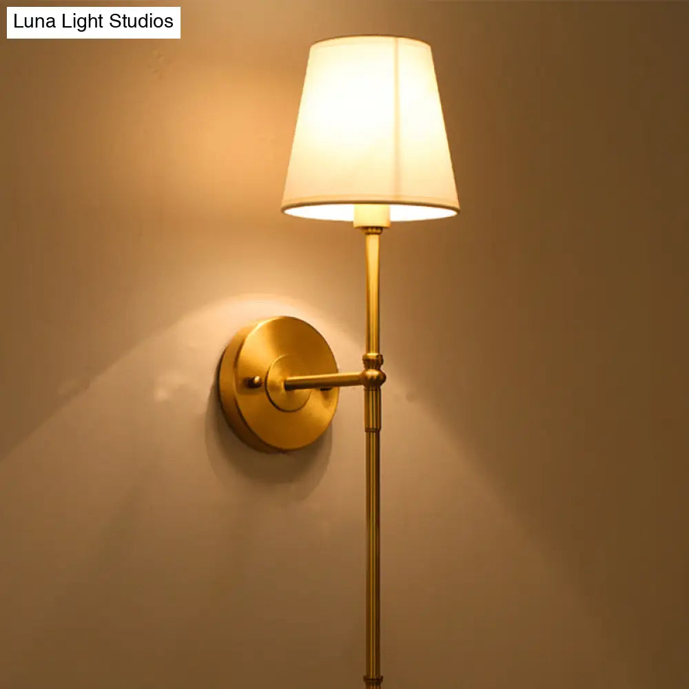 Brass Wall-Mounted Corridor Light With Bucket Shade Fabric