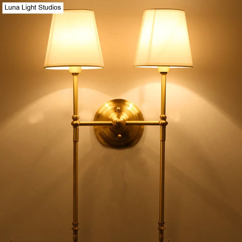 Brass Wall-Mounted Corridor Light With Bucket Shade Fabric