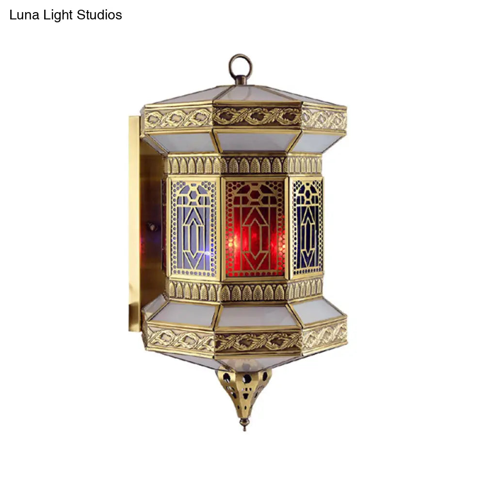 Brass Wall Sconce Arab Lantern With Frosted Glass Shade