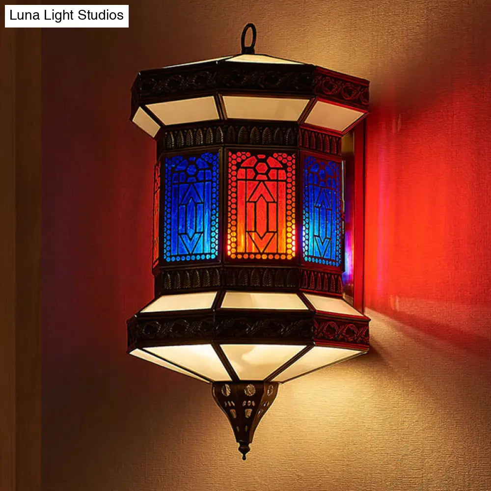 Brass Wall Sconce Arab Lantern With Frosted Glass Shade