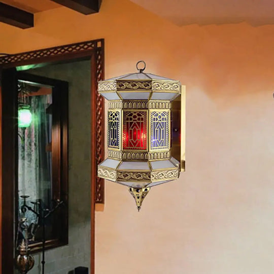 Brass Wall Sconce Arab Lantern With Frosted Glass Shade