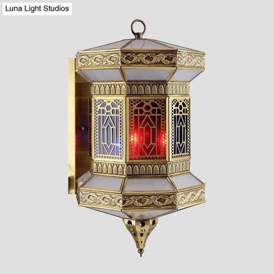 Brass Wall Sconce Arab Lantern With Frosted Glass Shade