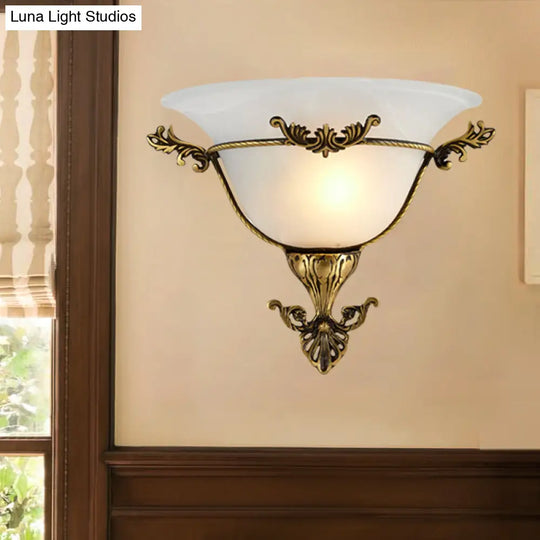 Brass Wall Sconce Lighting: Traditional Milky Glass Flush Mount For Living Room