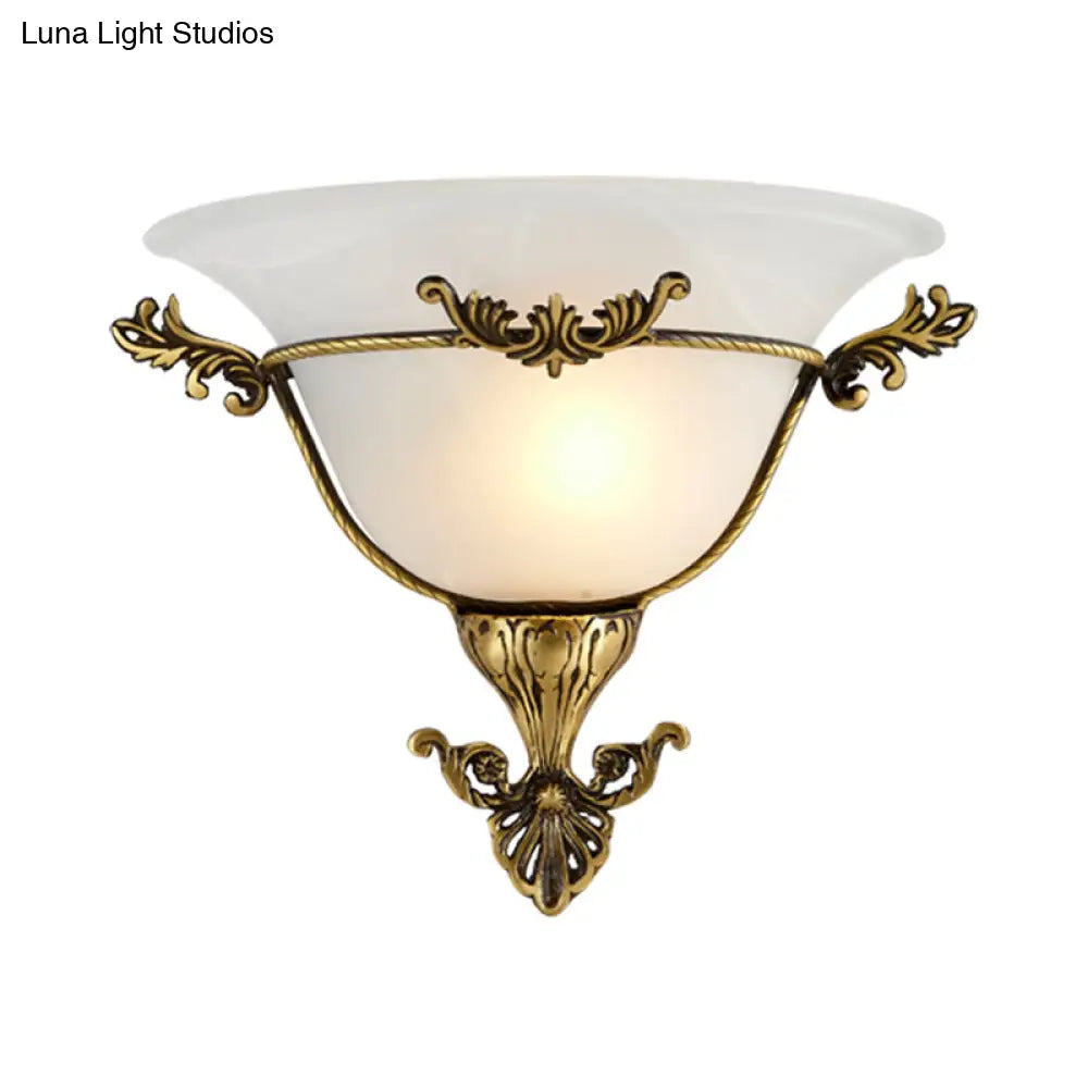 Brass Wall Sconce Lighting: Traditional Milky Glass Flush Mount For Living Room