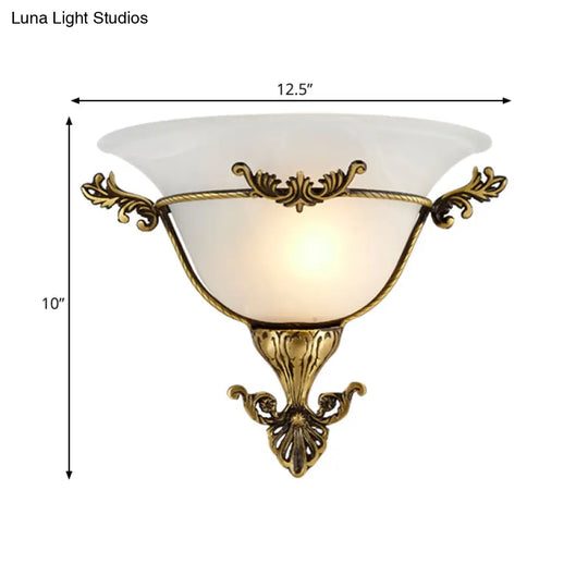 Brass Wall Sconce Lighting: Traditional Milky Glass Flush Mount For Living Room