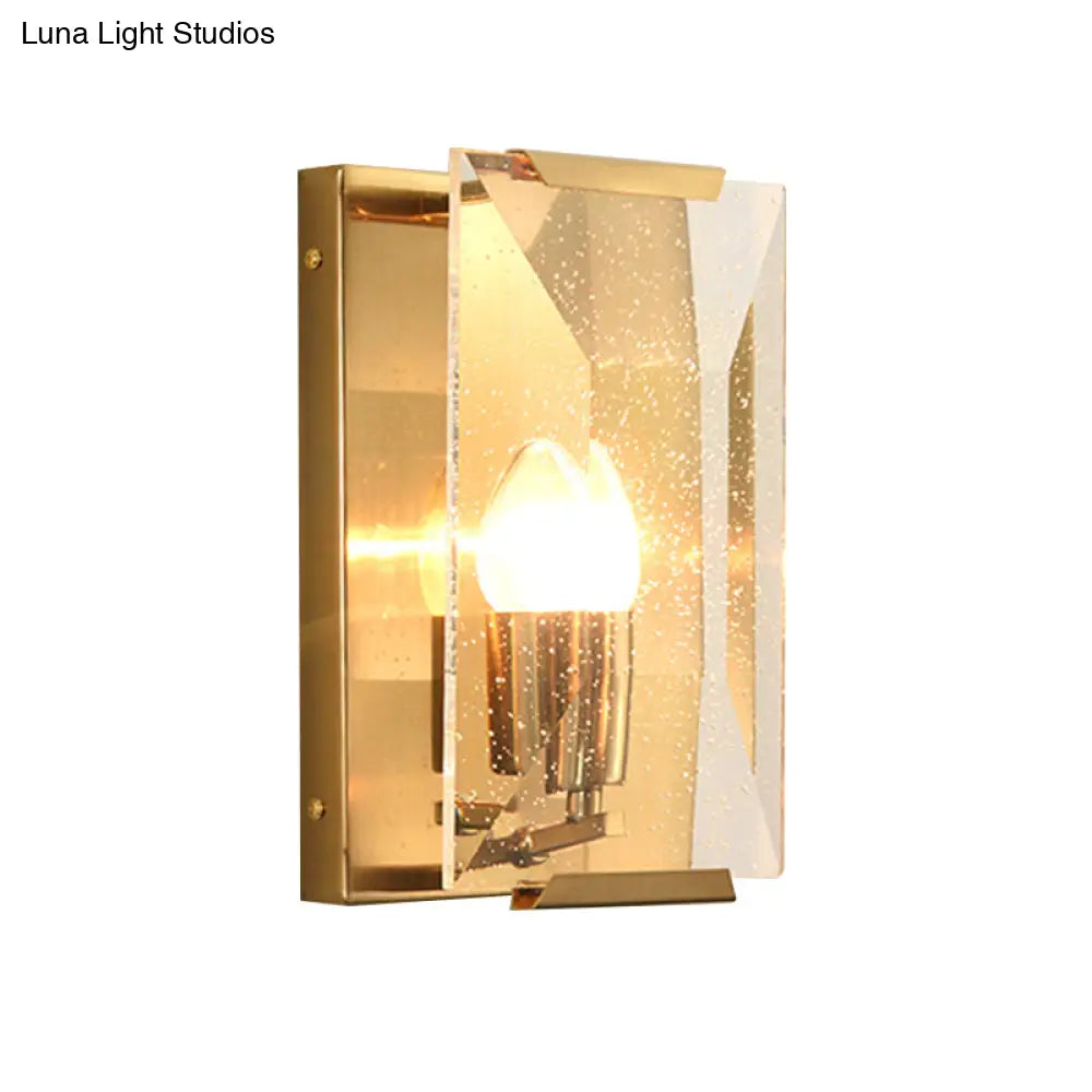 Brass Wall Sconce With Clear Crystal Shield For A Mid Century Look