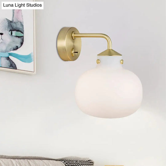 Brass Wall Sconce With Oblong Milk White Glass Shade - Modern Balcony Light