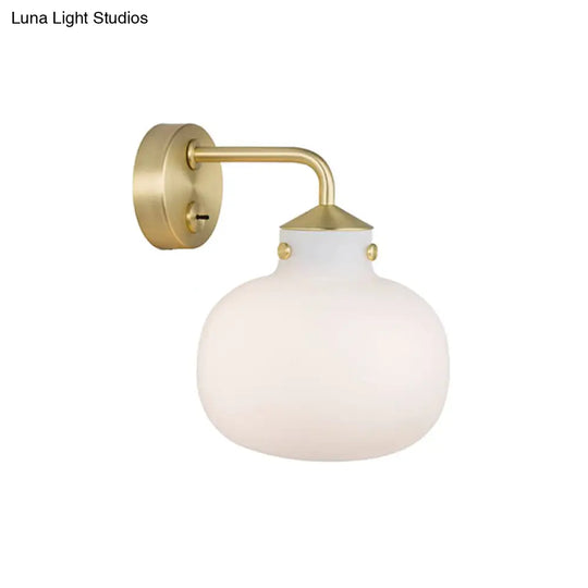 Brass Wall Sconce With Oblong Milk White Glass Shade - Modern Balcony Light