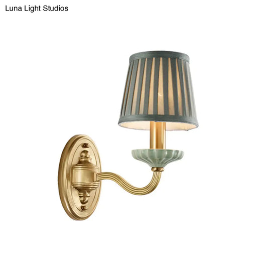 Brass Wall Sconce With Pleated Lampshade - Elegant Fabric Design For Dining Room