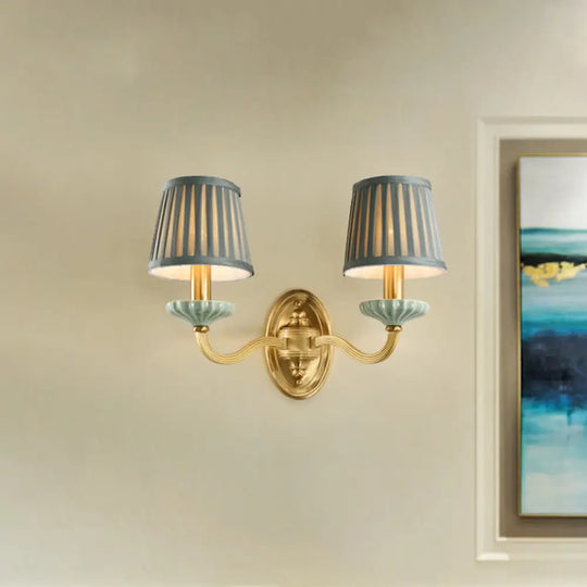 Brass Wall Sconce With Pleated Lampshade - Elegant Fabric Design For Dining Room 2 /