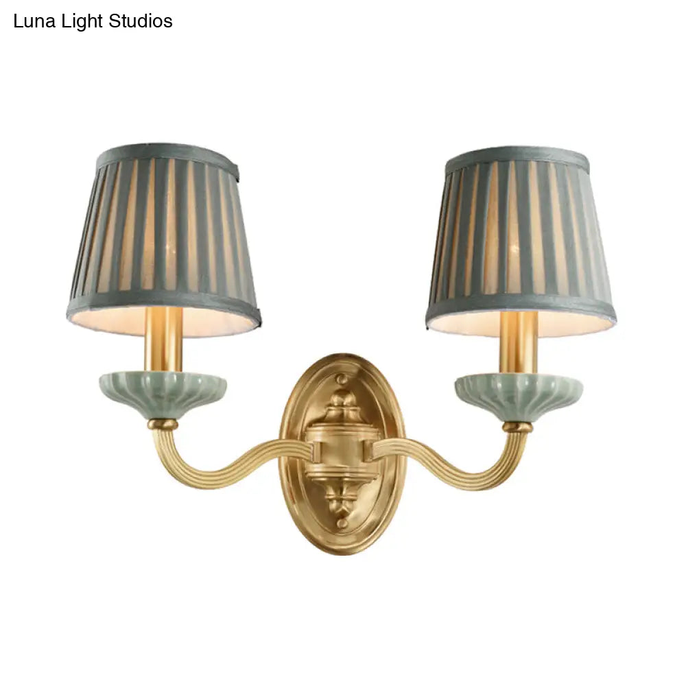 Brass Wall Sconce With Pleated Lampshade - Elegant Fabric Design For Dining Room