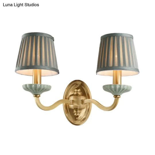 Brass Wall Sconce With Pleated Lampshade - Elegant Fabric Design For Dining Room