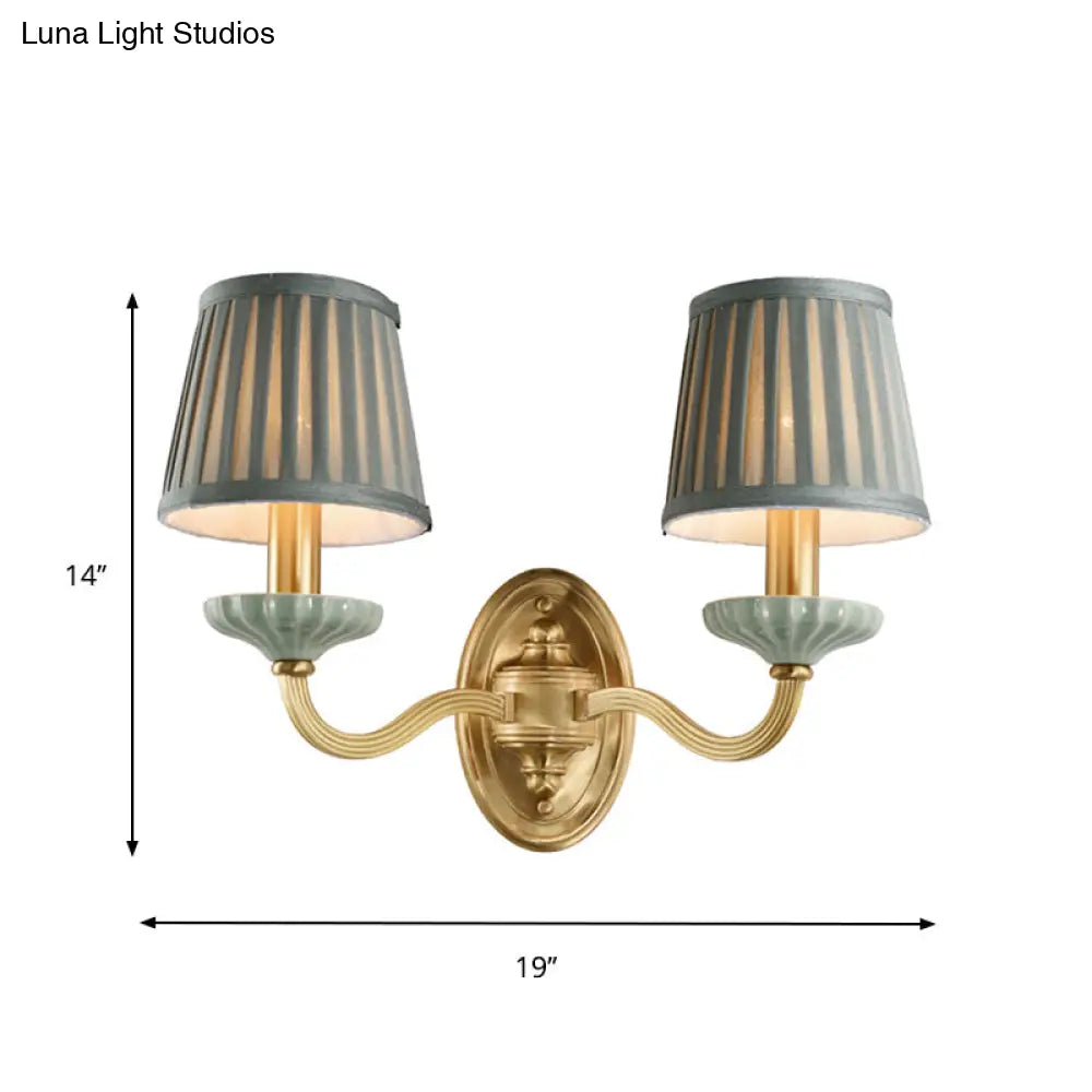 Brass Wall Sconce With Pleated Lampshade - Elegant Fabric Design For Dining Room