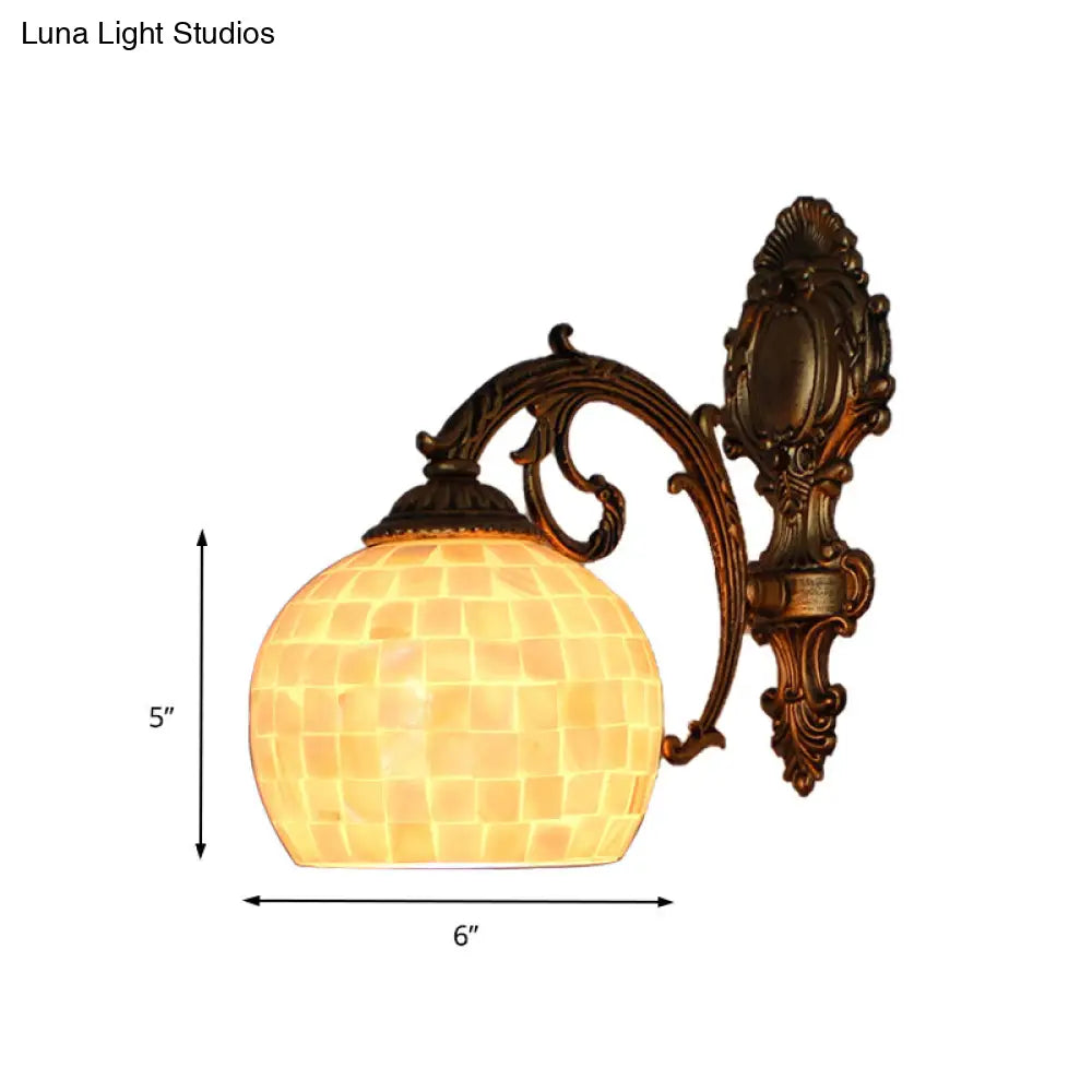 Brass Wall Sconce With Tiffany Mosaic Shell Shade - Bedroom Lighting