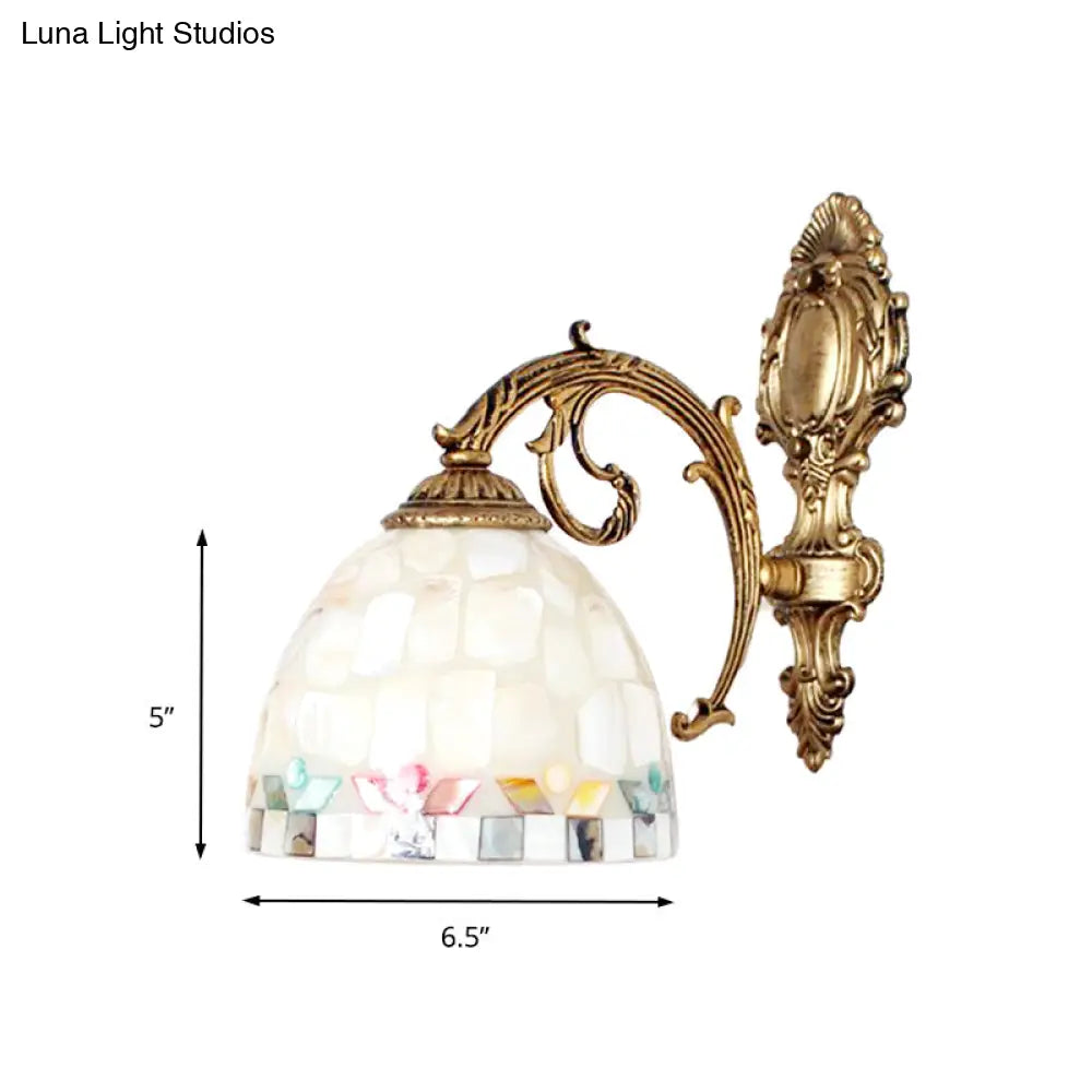 Brass Wall Sconce With Tiffany Mosaic Shell Shade - Bedroom Lighting