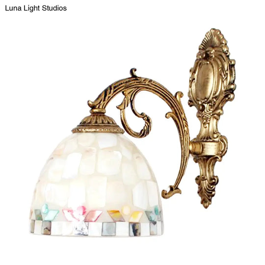 Brass Wall Sconce With Tiffany Mosaic Shell Shade - Bedroom Lighting