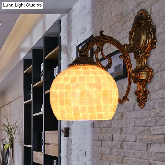 Brass Wall Sconce With Tiffany Mosaic Shell Shade - Bedroom Lighting