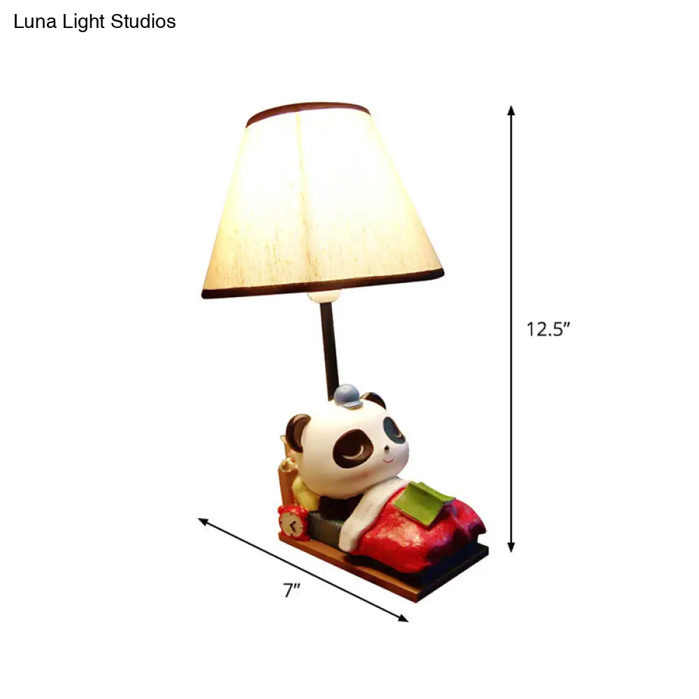 Cartoon Panda Resin Table Light With Black-White Lamp Shade - Sleepy And Stylish Nightstand