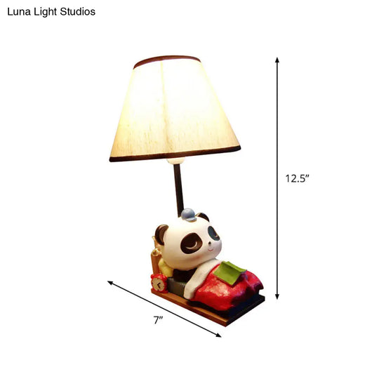 Cartoon Panda Resin Table Light With Black-White Lamp Shade - Sleepy And Stylish Nightstand