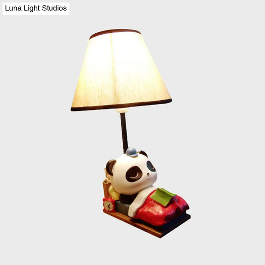 Cartoon Panda Resin Table Light With Black-White Lamp Shade - Sleepy And Stylish Nightstand