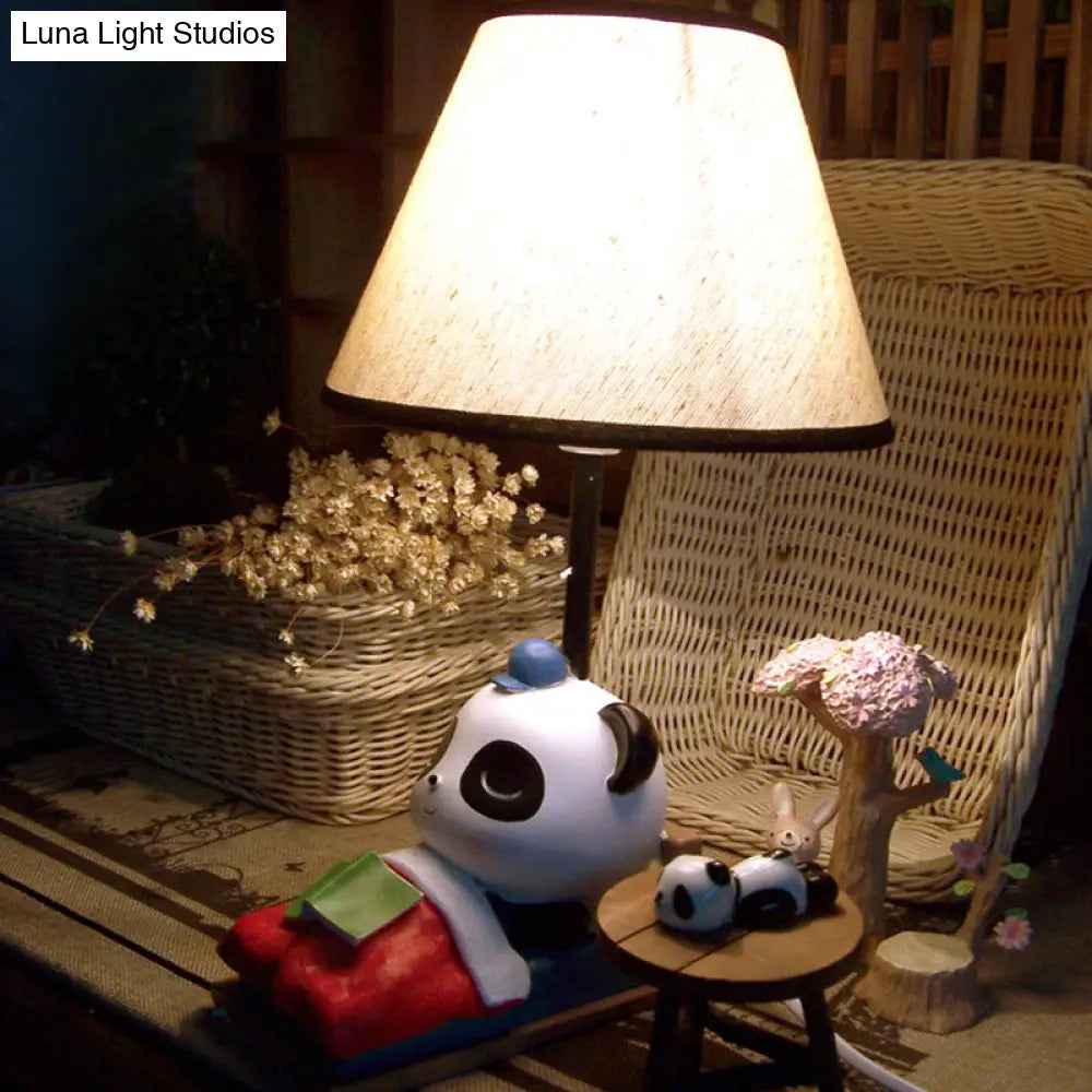 Cartoon Panda Resin Table Light With Black-White Lamp Shade - Sleepy And Stylish Nightstand