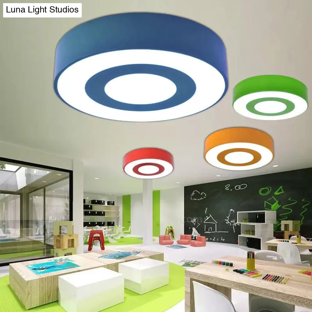 Bright-Colored Acrylic Flush Mount Ceiling Light For Kindergarten With Kids Concentric Circle Design