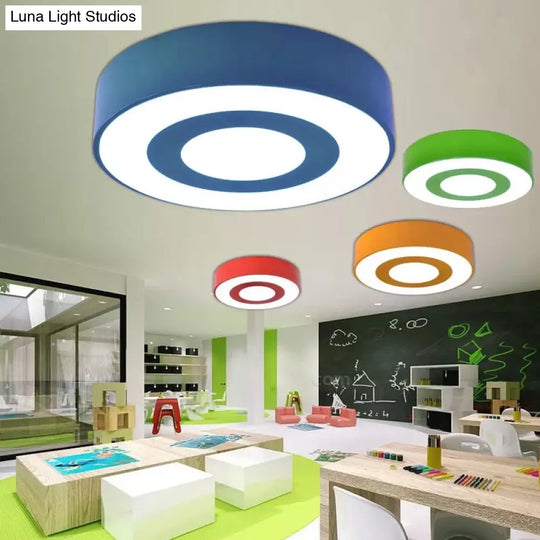 Bright-Colored Acrylic Flush Mount Ceiling Light For Kindergarten With Kids Concentric Circle Design