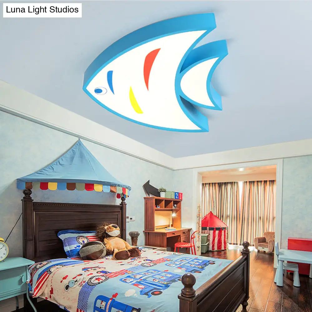 Bright Fish Pendant Light: Vibrant Acrylic Hanging For Kindergarten Hallway Blue / 17 White