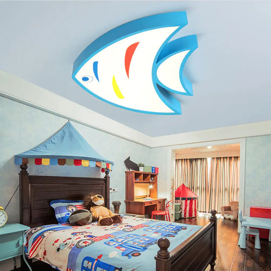 Bright Fish Pendant Light: Vibrant Acrylic Hanging For Kindergarten Hallway Blue / 17’ White