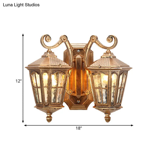 Bronze 2-Light Lodge Lantern Wall Lamp With Clear Water Glass Fixture