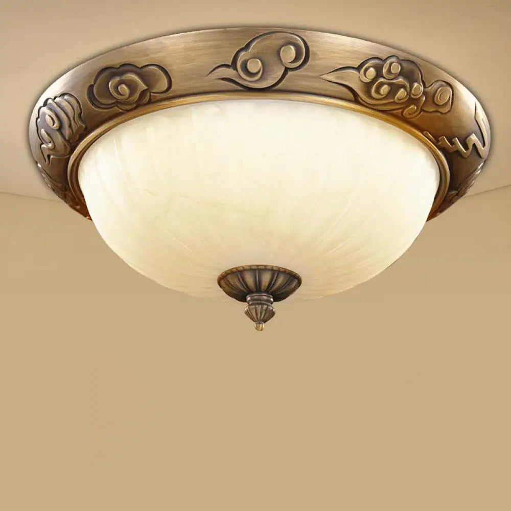 Bronze Antique Domed Flush Light With Milky Glass Ceiling Mount For Bedroom 3 / Cloud