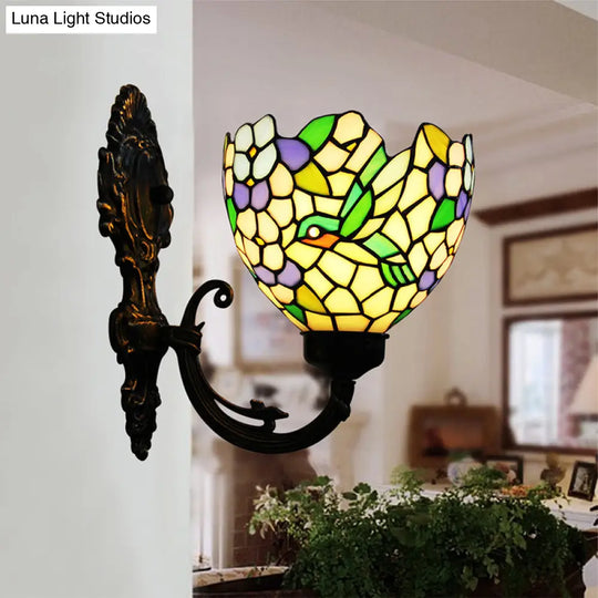 Bronze Baroque Flower Sconce With Hand Cut Glass - Swirl Arm Wall Mounted Lighting