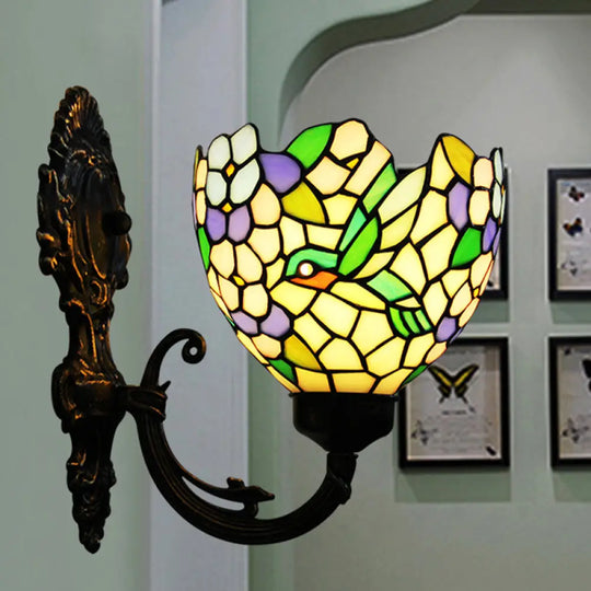 Bronze Baroque Flower Sconce With Hand Cut Glass - Swirl Arm Wall Mounted Lighting