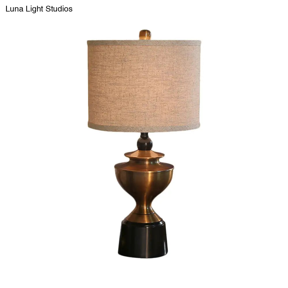 Bronze Barrel Desk Lamp: Countryside Style Nightstand Light With 1-Bulb For Living Room