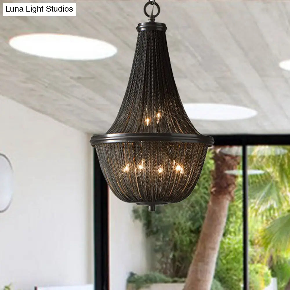 Modern Bronze Led Chandelier - Simplicity Basket Shade Aluminum & Ideal For Living Rooms