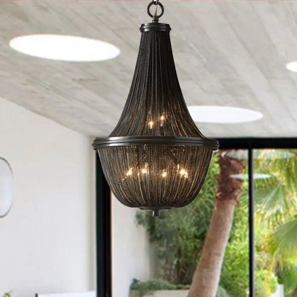 Bronze Basket Shade Chandelier Lamp: Simplicity Led Ceiling Light For Living Room