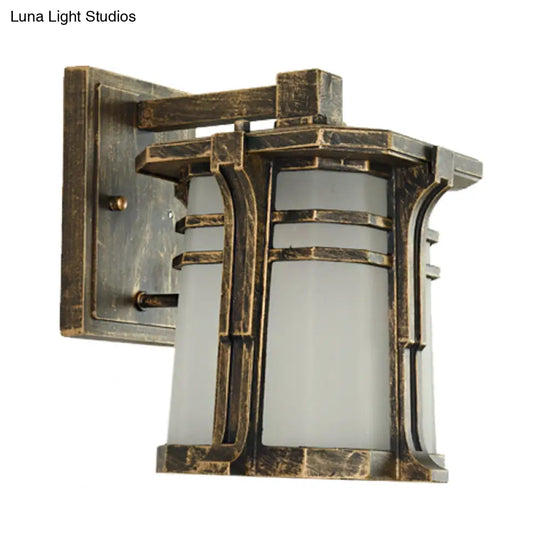 Bronze/Black Lantern Wall Light With Frosted Glass - Single Bulb Outdoor Fixture