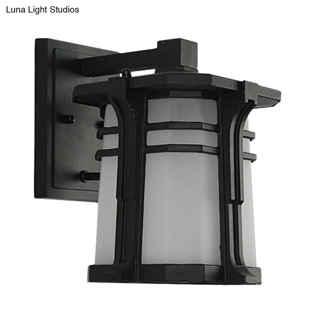 Bronze/Black Lantern Wall Light With Frosted Glass - Single Bulb Outdoor Fixture