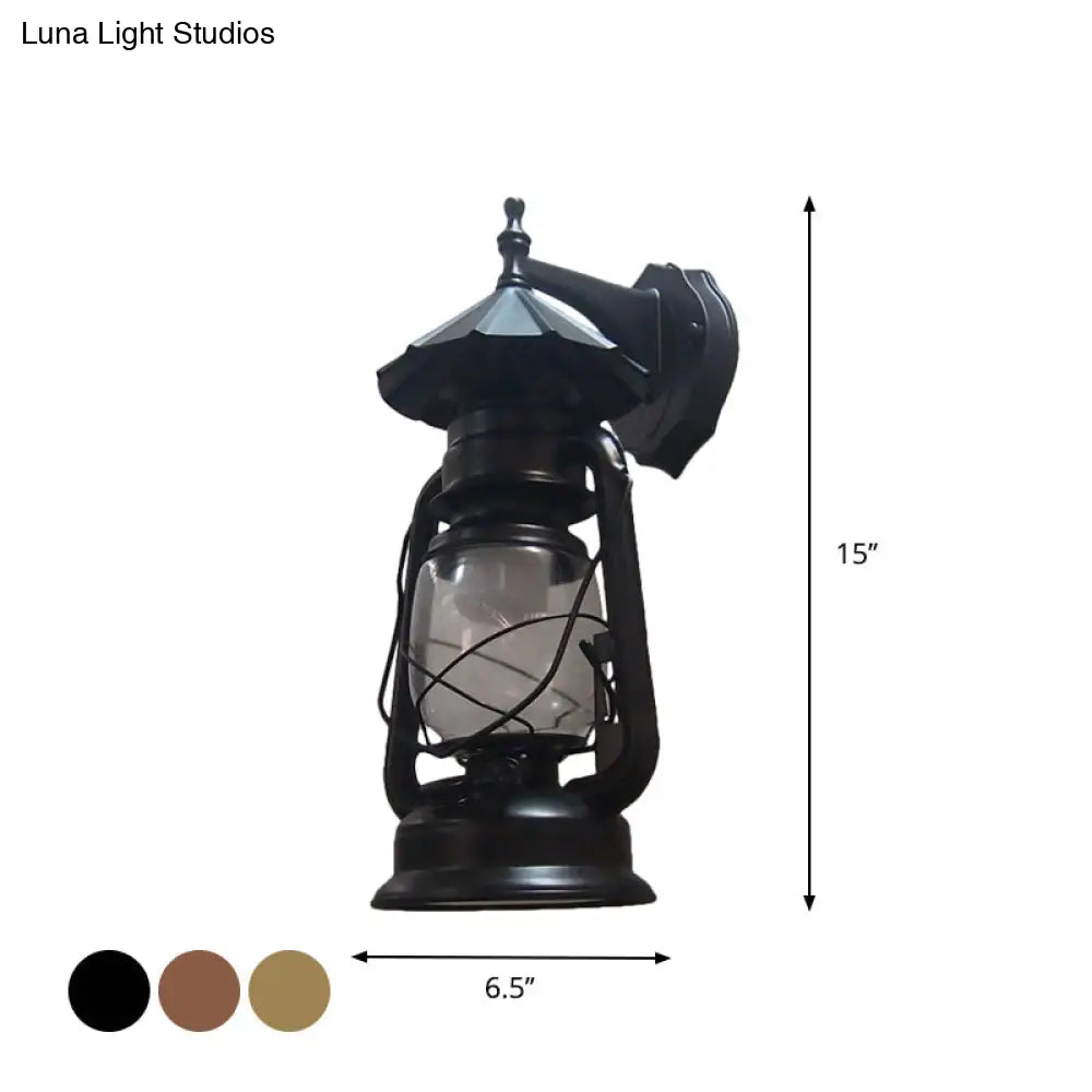 Bronze/Black Nautical Wall Light With Transparent Glass And Kerosene Style For Foyer Decoration