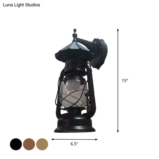 Bronze/Black Nautical Wall Light With Transparent Glass And Kerosene Style For Foyer Decoration