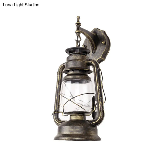 Bronze/Black Nautical Wall Light With Transparent Glass And Kerosene Style For Foyer Decoration