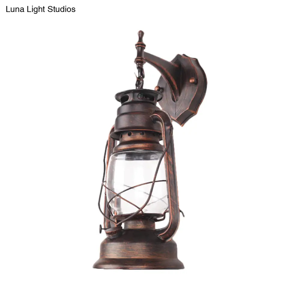 Bronze/Black Nautical Wall Light With Transparent Glass And Kerosene Style For Foyer Decoration