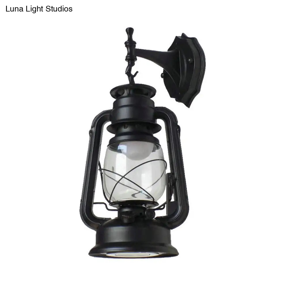 Bronze/Black Nautical Wall Light With Transparent Glass And Kerosene Style For Foyer Decoration